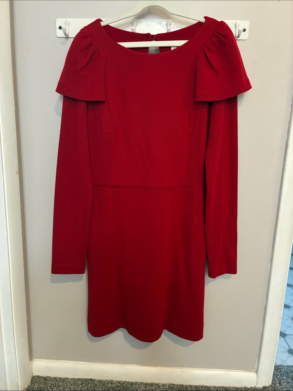 Milly Red Long-Sleeve Dress with Capelet Shoulders